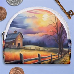 Rural Farm Fence Pathway Sunset Horseshoe Style Canvas Pouch