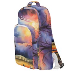 Rural Farm Fence Pathway Sunset Double Compartment Backpack