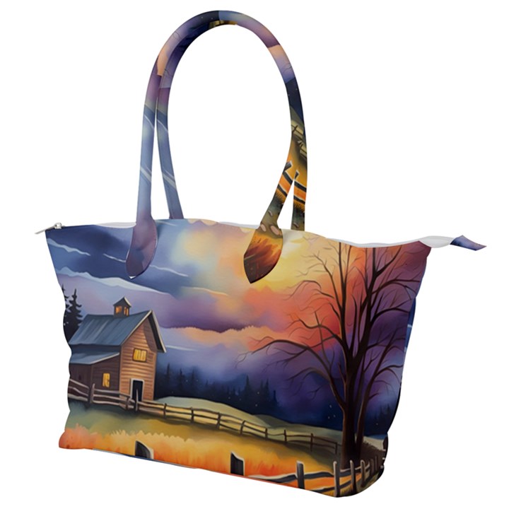 Rural Farm Fence Pathway Sunset Canvas Shoulder Bag