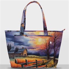 Rural Farm Fence Pathway Sunset Back Pocket Shoulder Bag  by Bedest