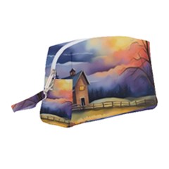 Rural Farm Fence Pathway Sunset Wristlet Pouch Bag (Medium)