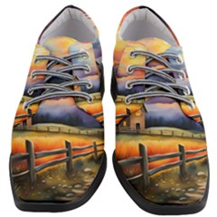 Rural Farm Fence Pathway Sunset Women Heeled Oxford Shoes