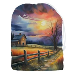 Rural Farm Fence Pathway Sunset Drawstring Pouch (3XL)