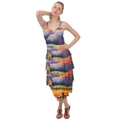 Rural Farm Fence Pathway Sunset Layered Bottom Dress by Bedest