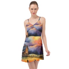 Rural Farm Fence Pathway Sunset Summer Time Chiffon Dress by Bedest