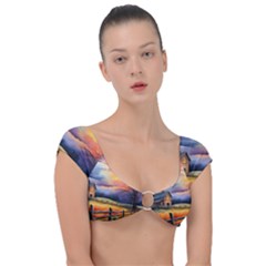 Rural Farm Fence Pathway Sunset Cap Sleeve Ring Bikini Top