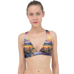 Rural Farm Fence Pathway Sunset Classic Banded Bikini Top