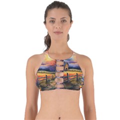 Rural Farm Fence Pathway Sunset Perfectly Cut Out Bikini Top