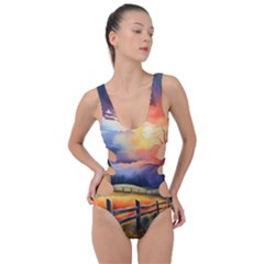 Rural Farm Fence Pathway Sunset Side Cut Out Swimsuit