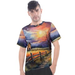 Rural Farm Fence Pathway Sunset Men s Sport Top