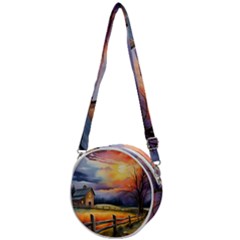 Rural Farm Fence Pathway Sunset Crossbody Circle Bag by Bedest