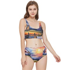 Rural Farm Fence Pathway Sunset Frilly Bikini Set