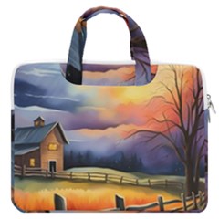 Rural Farm Fence Pathway Sunset Macbook Pro 13  Double Pocket Laptop Bag by Bedest