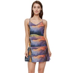 Rural Farm Fence Pathway Sunset Short Frill Dress by Bedest