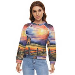 Rural Farm Fence Pathway Sunset Women s Long Sleeve Raglan T-Shirt