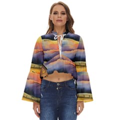 Rural Farm Fence Pathway Sunset Boho Long Bell Sleeve Top