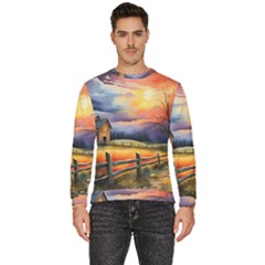 Rural Farm Fence Pathway Sunset Men s Fleece Sweatshirt