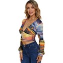 Rural Farm Fence Pathway Sunset Long Sleeve Deep-V Velour Top View2