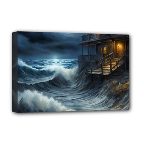 House Waves Storm Deluxe Canvas 18  X 12  (stretched) by Bedest