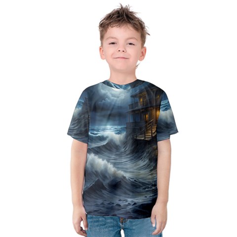 House Waves Storm Kids  Cotton T-shirt by Bedest