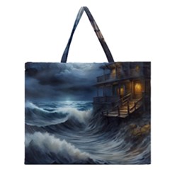 House Waves Storm Zipper Large Tote Bag by Bedest