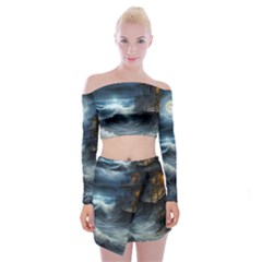 House Waves Storm Off Shoulder Top With Mini Skirt Set by Bedest