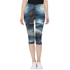 House Waves Storm Inside Out Lightweight Velour Capri Leggings  by Bedest