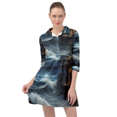 House Waves Storm Mini Skater Shirt Dress by Bedest