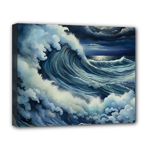 Waves Storm Sea Moon Landscape Deluxe Canvas 20  X 16  (stretched) by Bedest