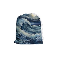 Waves Storm Sea Moon Landscape Drawstring Pouch (medium) by Bedest