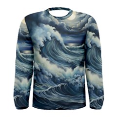 Waves Storm Sea Moon Landscape Men s Long Sleeve T-shirt by Bedest