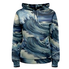 Waves Storm Sea Moon Landscape Women s Pullover Hoodie by Bedest