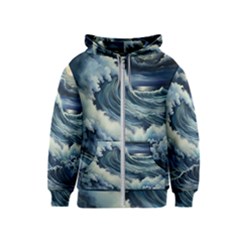 Waves Storm Sea Moon Landscape Kids  Zipper Hoodie by Bedest