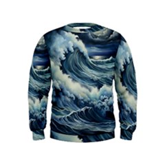 Waves Storm Sea Moon Landscape Kids  Sweatshirt by Bedest