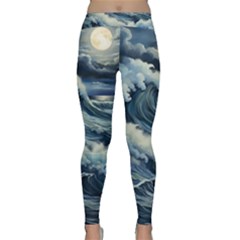 Waves Storm Sea Moon Landscape Classic Yoga Leggings by Bedest