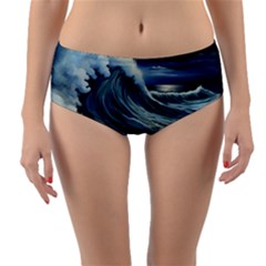 Waves Storm Sea Moon Landscape Reversible Mid-waist Bikini Bottoms by Bedest