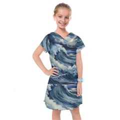 Waves Storm Sea Moon Landscape Kids  Drop Waist Dress by Bedest