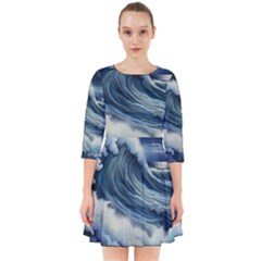 Waves Storm Sea Moon Landscape Smock Dress by Bedest