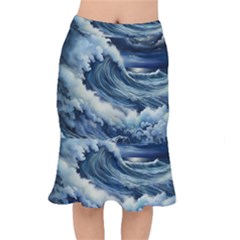 Waves Storm Sea Moon Landscape Short Mermaid Skirt by Bedest