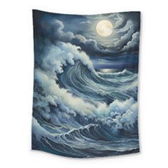 Waves Storm Sea Moon Landscape Medium Tapestry by Bedest