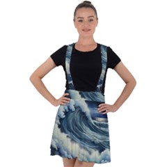 Waves Storm Sea Moon Landscape Velvet Suspender Skater Skirt by Bedest