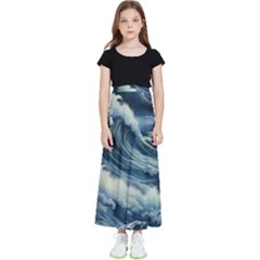 Waves Storm Sea Moon Landscape Kids  Flared Maxi Skirt by Bedest