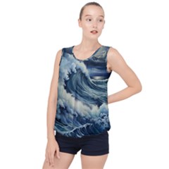 Waves Storm Sea Moon Landscape Bubble Hem Chiffon Tank Top by Bedest