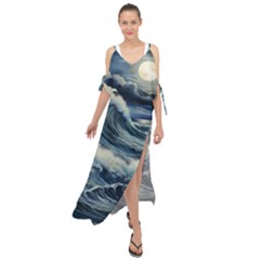 Waves Storm Sea Moon Landscape Maxi Chiffon Cover Up Dress by Bedest