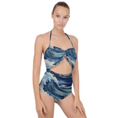 Waves Storm Sea Moon Landscape Scallop Top Cut Out Swimsuit by Bedest