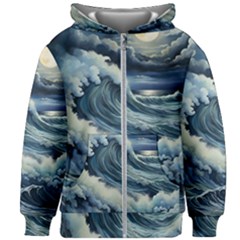 Waves Storm Sea Moon Landscape Kids  Zipper Hoodie Without Drawstring by Bedest