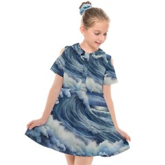 Waves Storm Sea Moon Landscape Kids  Short Sleeve Shirt Dress