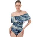 Waves Storm Sea Moon Landscape Off Shoulder Velour Bodysuit  View1