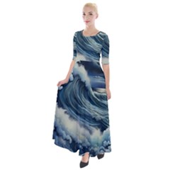 Waves Storm Sea Moon Landscape Half Sleeves Maxi Dress by Bedest