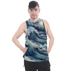 Waves Storm Sea Moon Landscape Men s Sleeveless Hoodie by Bedest